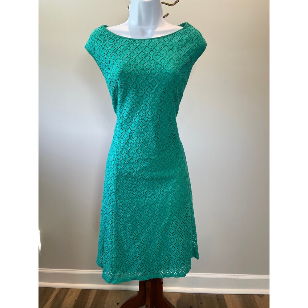 Jessica Howard Green Lace Fit & Flare Dress Size 16 EUC Cotton Blend